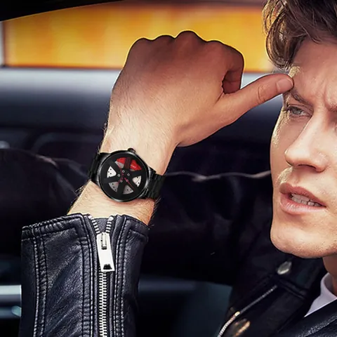 Men Sport Racing Wheel Hub Watch Fashion Quartz Wristwatch With Alloy Band Industrial Style Non-Mechanical Watch Gift