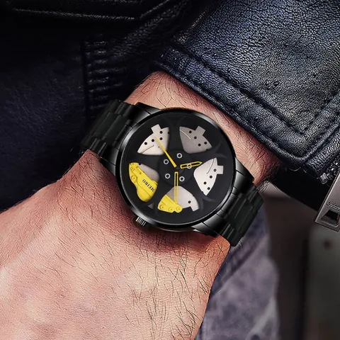 Men's Racing Car Wheel Hub Design Watch Sports Fashion Alloy Band Quartz Wristwatch Cool Car Elements Male Clock