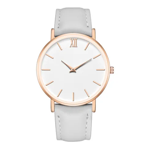 Minimalist Women Quartz Watch Rose Gold Round Alloy Case Faux Leather Strap Roman Numeral Dial Fashion Analog Wristwatch