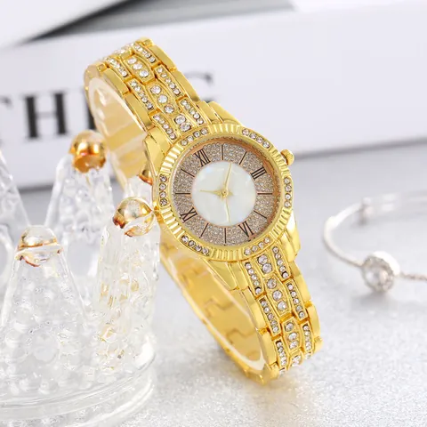 Lussuoso Orologio al Quarzo in Lega con Strass e Bracciale a Cuore per Donna Moda Quadrante in Madreperla Gioielli Regalo
