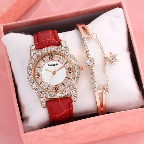Women's Fashion Quartz Watch Rhinestone Bezel Crocodile Pattern Faux Leather Strap Casual Wristwatch Bracelet Gift Box