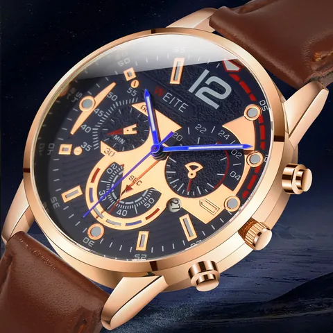 Orologio al Quarzo WEITE da Uomo Business Casual Con Cinturino in Pelle Design Cronografo Calendario Cassa in Lega Orologio da Polso
