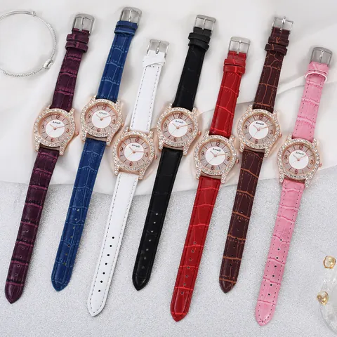 Women's Fashion Quartz Watch Rhinestone Bezel Crocodile Pattern Faux Leather Strap Casual Wristwatch Bracelet Gift Box