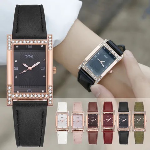 Dames Mode H-Vorm Quartz Horloge Strass Legering Kast Kunstlederen Band Rechthoekige Wijzerplaat Casual Vintage Stijl Elegante Polshorloge