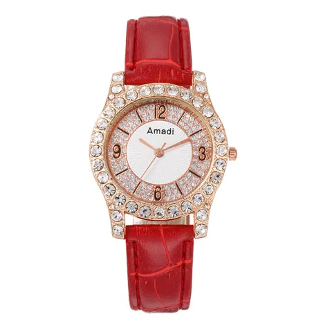 Women Fashion Quartz Watch Rhinestone Inlaid Faux Leather Strap Round Analog Watch Bracelet Star Charm Gift Box For Ladies