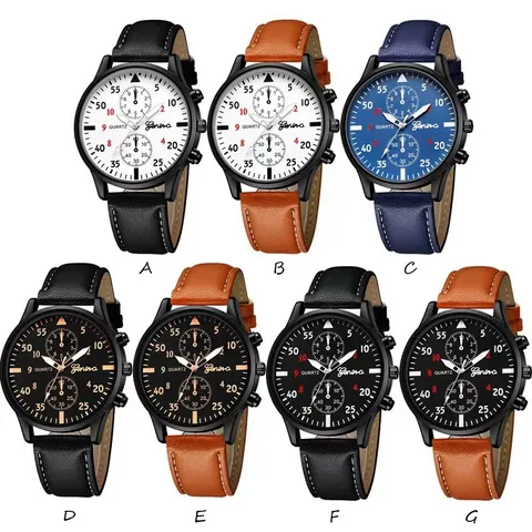 Heren Fashion Business Casual Quartz Horloge Met Legering Kast En Kunstleer Band Grote Wijzerplaat Decoratieve Sub-wijzerplaten Analoog Horloge