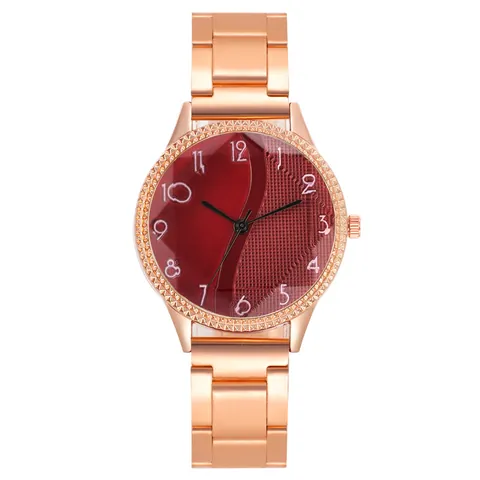 Women Quartz Watch Rhinestone Rose Gold Alloy Band Arabic Numerals Analog Display Fashion Elegant Casual Timepiece