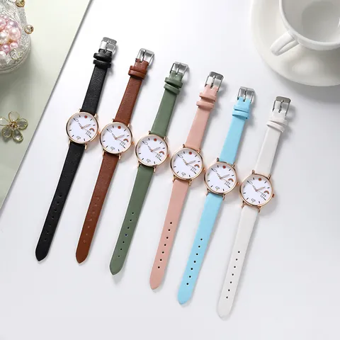 Women's Casual Quartz Watch Cute Rainbow Cloud Weather Pattern Dial Rose Gold Case Faux Leather Strap Fashion Wristwatch