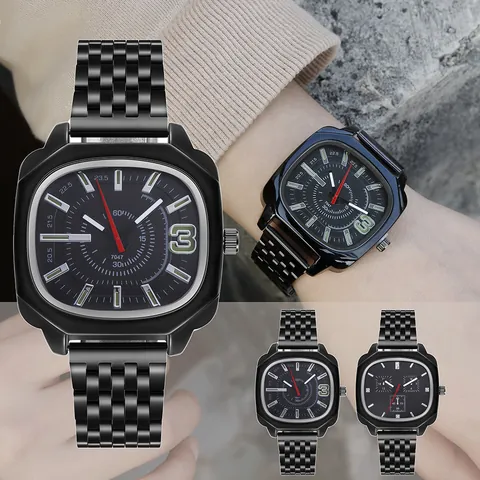 Mens Fashion Casual Square Quartz Watch With Alloy Metal Link Strap Business Wristwatch Analog Display Gift For Mens