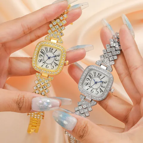 Orologio da Donna Quadrato con Strass Elegante Orologio al Quarzo in Lega con Lancette Blu e Numeri Arabi Orologio per Signora
