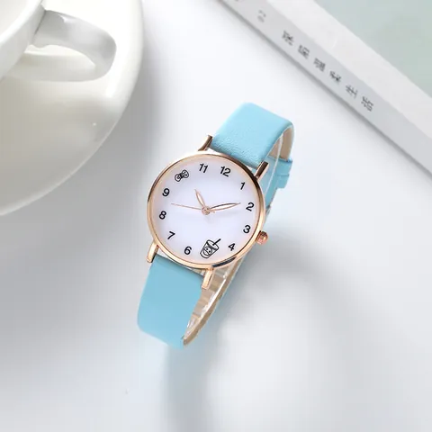 Cute Cartoon Women Analog Quartz Watch With Faux Leather Strap Rose Gold Case Fresh Fashion Timepiece For School Girls