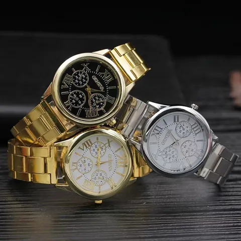 Fashion Quartz Watch With Alloy Steel Band Three Decorative Dials Roman Numerals Business Casual Wristwatch For Women Men