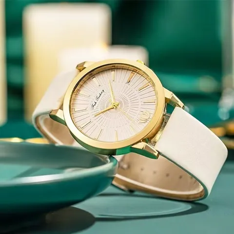 Women Elegant Floral Dial Quartz Watch Gold Alloy Case Faux Leather Strap Minimalist Analog Wristwatch Casual Fashion Jewelry Gift