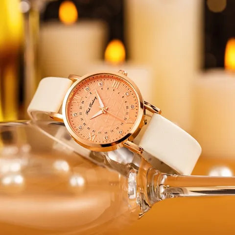 Mode Dames Kwarts Horloge Met Roségoud Legering Kast Aarde Patroon Wijzerplaat Strass Kunstleer Band Casual Dames Polshorloge