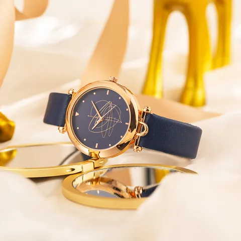 Elegante Dames Quartz Horloge Met Kunstlederen Band Abstract Lijnen Ontwerp Wijzerplaat Roségoud Legering Kast Casual Polshorloge