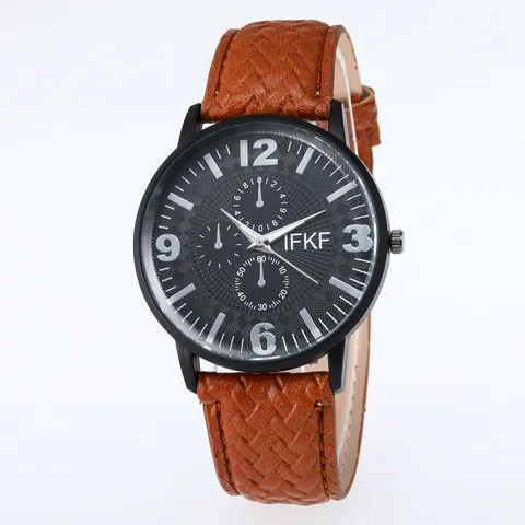 Men's Fashion Quartz Watch Woven Texture Synthetic Leather Strap Alloy Case Large Numeral Dial Casual Business Wristwatch