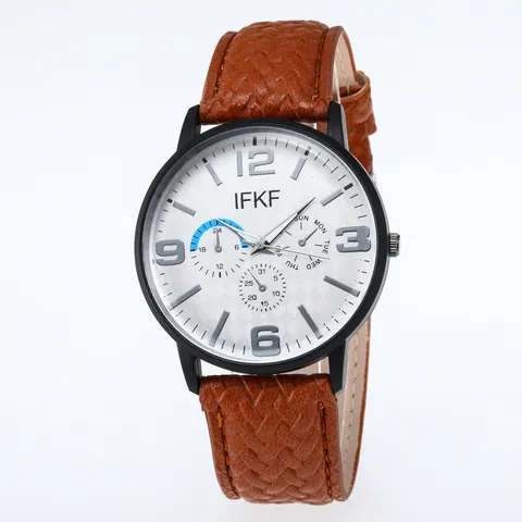 Men's Fashion Quartz Watch With Woven Texture Leather Strap Multi-functional Three Dial Chronograph Casual Business Wristwatch