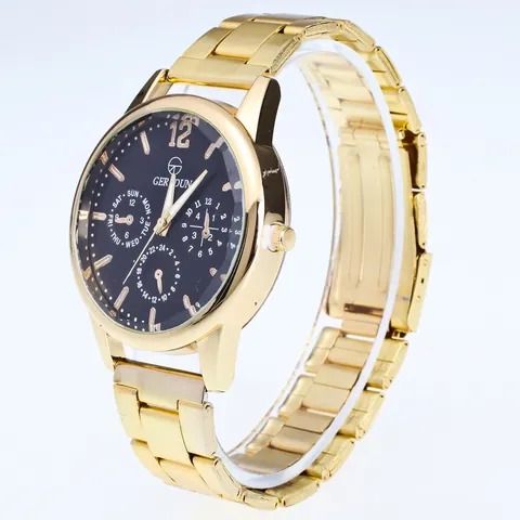 Men Fashion Gold Quartz Watch Alloy Steel Band Casual Business Wristwatch Multi-Function Sub-Dial Round Analog Analog Watch