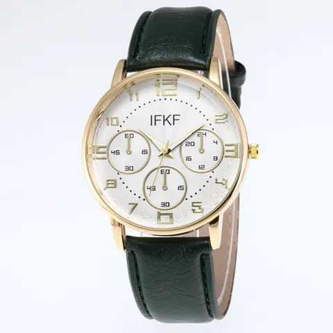 Men Business Casual Fashion Quartz Watch Golden Alloy Case Faux Leather Band Three Eye Dial Arabic Numerals Analog Wristwatch Gift