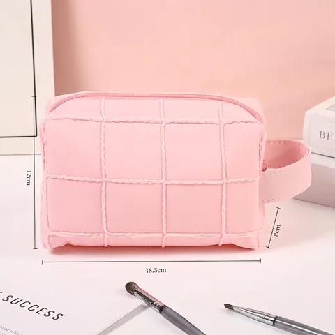 Gesteppte Karo Kosmetiktasche Große Kapazität Tragbare Kulturbeutel Organizer Tasche Mit Seitlichem Griff Für Reisen Zuhause Damen