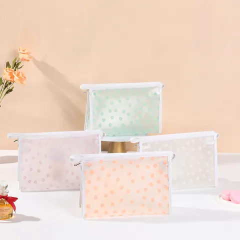 Floral Mesh Makeup Bag Waterproof EVA Flocked Flower Toiletry Storage Pouch For Travel Women Portable Wash Bag