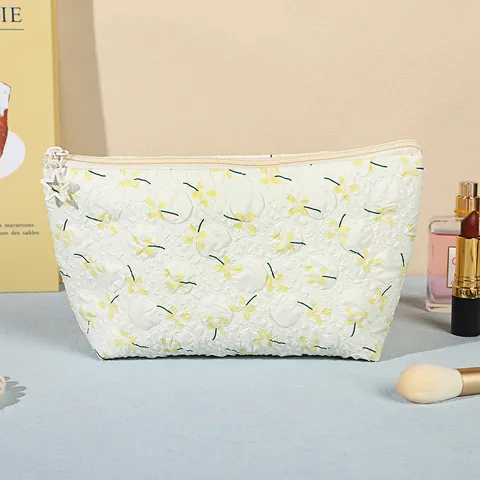 Borsa per Trucchi in Pongee Floreale Seersucker per Donna Organizer da Viaggio Portatile Con Cerniera a Stella Custodia per Cosmetici