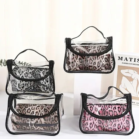 Große Kapazität Leopardenmuster Kosmetiktasche PU Stoff Handheld Reise Kulturbeutel Tragbare Make-up Tasche Für Damen