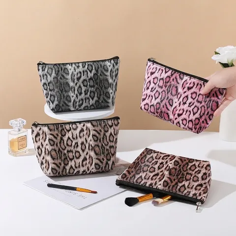 Große Kapazität Leopardenmuster Kosmetiktasche PU Stoff Handheld Reise Kulturbeutel Tragbare Make-up Tasche Für Damen