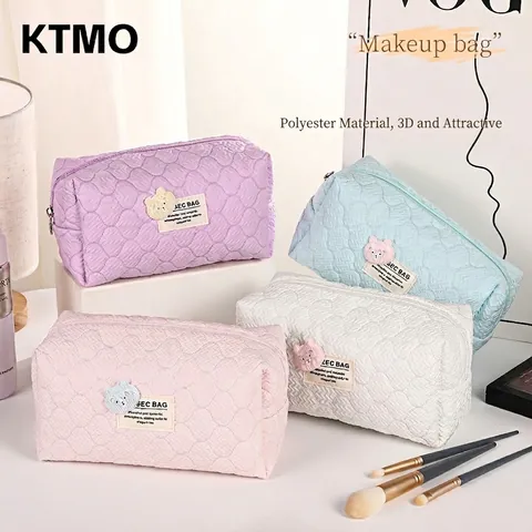 Gesteppte Bären Kosmetiktasche Süße Tragbare Kosmetik Aufbewahrungstasche Für Reisen Damen Hochwertige Blasenstruktur Kulturbeutel