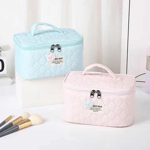 Gesteppte Bär Kosmetiktasche Große Kapazität Blasenstruktur Reise Kulturbeutel Handheld Make-up Organizer Für Damen