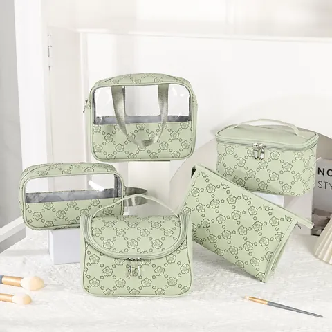 Vintage Floral Embossed PU Leather Makeup Bag Large Capacity Travel Toiletry Bag Portable Handheld Cosmetic Organizer For Women