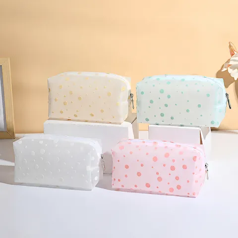 Translucent Polka Dot Makeup Bag Waterproof EVA Flocking Toiletry Bag Large Capacity Travel Cosmetic Storage Organizer For Women