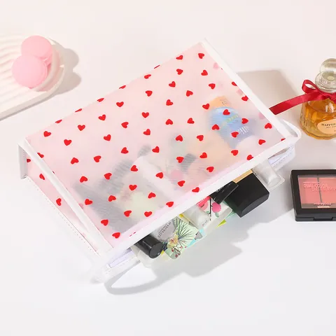 Große Kapazität Herz Aufdruck Kosmetiktasche Wasserdicht EVA Beflockt Tragbare Reise Toilettenartikel Make-up Aufbewahrungstasche Waschtasche Geschenk
