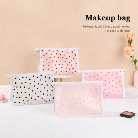 Large Capacity Heart Print Cosmetic Bag Waterproof EVA Flocked Portable Travel Toiletry Makeup Storage Bag Wash Bag Gift