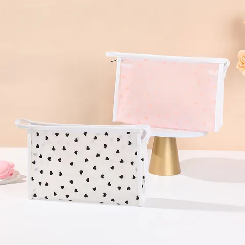 Große Kapazität Herz Aufdruck Kosmetiktasche Wasserdicht EVA Beflockt Tragbare Reise Toilettenartikel Make-up Aufbewahrungstasche Waschtasche Geschenk