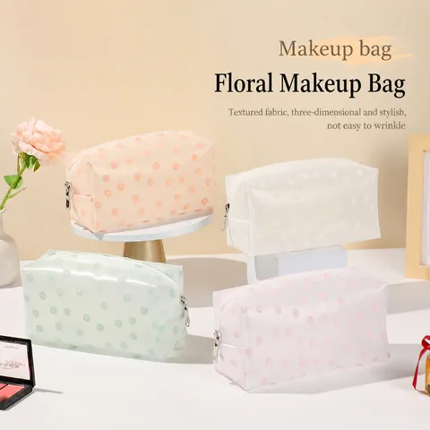 Large Capacity Floral Heart Print Makeup Bag EVA Mesh Travel Toiletry Wash Organizer Storage Pouch For Women