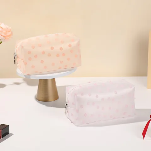 Large Capacity Floral Heart Print Makeup Bag EVA Mesh Travel Toiletry Wash Organizer Storage Pouch For Women