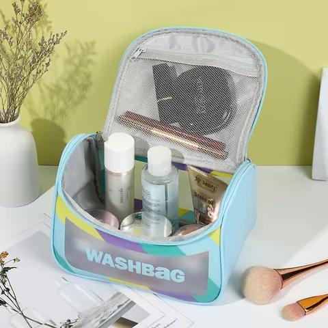 Large Capacity Portable PVC Makeup Bag For Women Waterproof Wash Bag With Transparent Window Travel Cosmetic Bag