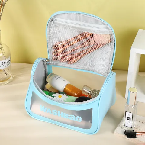 Große Kapazität Tragbare Wasserdichte Matte PVC PU Kosmetiktasche Reise Kulturbeutel Waschtasche Mit Griff Organizer Für Damen