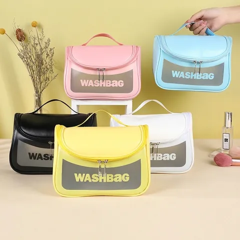 Große Kapazität Tragbare Wasserdichte Matte PVC PU Kosmetiktasche Reise Kulturbeutel Waschtasche Mit Griff Organizer Für Damen