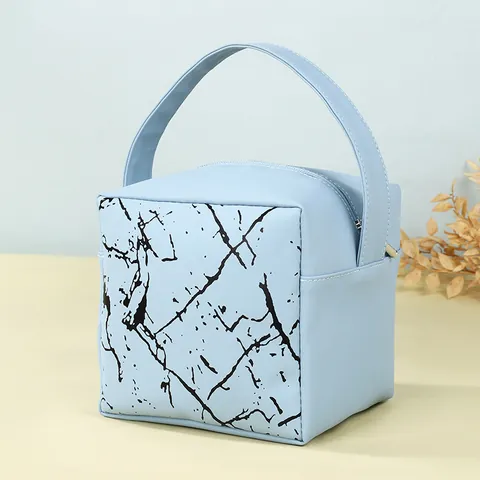 Minimalist Marble Pattern PU Leather Makeup Bag Large Capacity Portable Toiletry Organizer Handbag For Travel Women