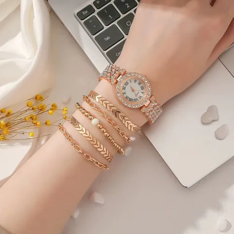 Luxe Strass Dames Legering Quartz Horloge Met Bijpassende Armband Accessoire Legering Mode Sieraden Voor Dagelijks Gebruik