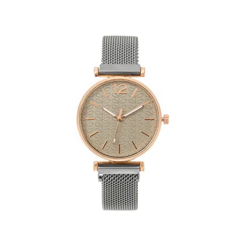 Damen Quarzuhr Mit Edelstahl Milanaise Armband Magnetschnalle Blattmuster Zifferblatt Legierung Gehäuse Analoge Armbanduhr