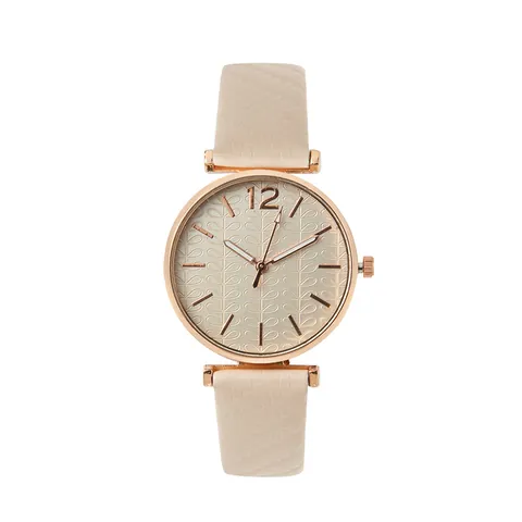 Mode Dames Kwartshorloge Kunstlederen Band Roségoud Legering Kast Bladpatroon Wijzerplaat Casual Dames Analoog Polshorloge