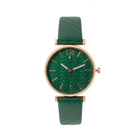 Women's Fashion Quartz Watch With Synthetic Leather Strap Rose Gold Alloy Case Leaf Pattern Dial Elegant Analog Wristwatch