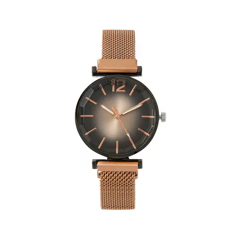 Women's Fashion Quartz Watch Gradient Sunburst Dial Diamond Cut Glass Mirror Milanese Mesh Alloy Strap Magnetic Clasp Casual Wristwatch