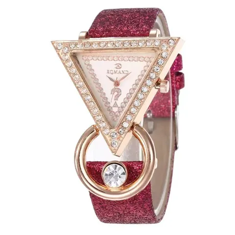 Mode Dreieck Gehäuse Strass Eingelegt Glitzer PU Armband Damen Quarzuhr Luxus Elegante Armbanduhr Für Frauen
