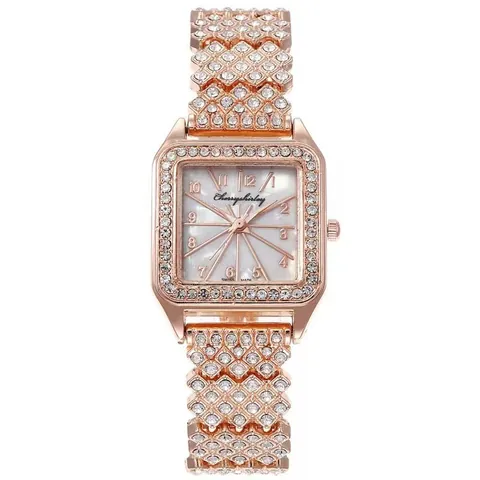 Elegante Orologio al Quarzo Quadrato da Donna Bracciale in Lega Impreziosito da Strass Orologio da Polso Analogico Casual Moda