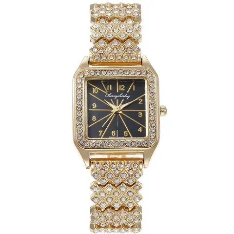Elegante Orologio al Quarzo Quadrato da Donna Bracciale in Lega Impreziosito da Strass Orologio da Polso Analogico Casual Moda