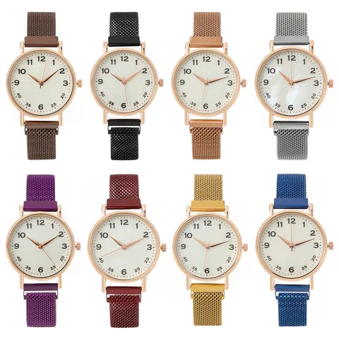 Orologio al Quarzo da Donna Moda Cinturino in Maglia Milanese Chiusura Magnetica Minimalista Quadrante Rotondo Analogico Lega